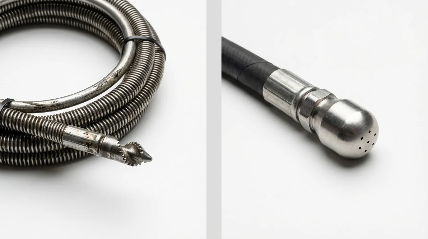 Drain snake cable and hydro jetting nozzle used for drain cleaning in Arroyo Grande, CA