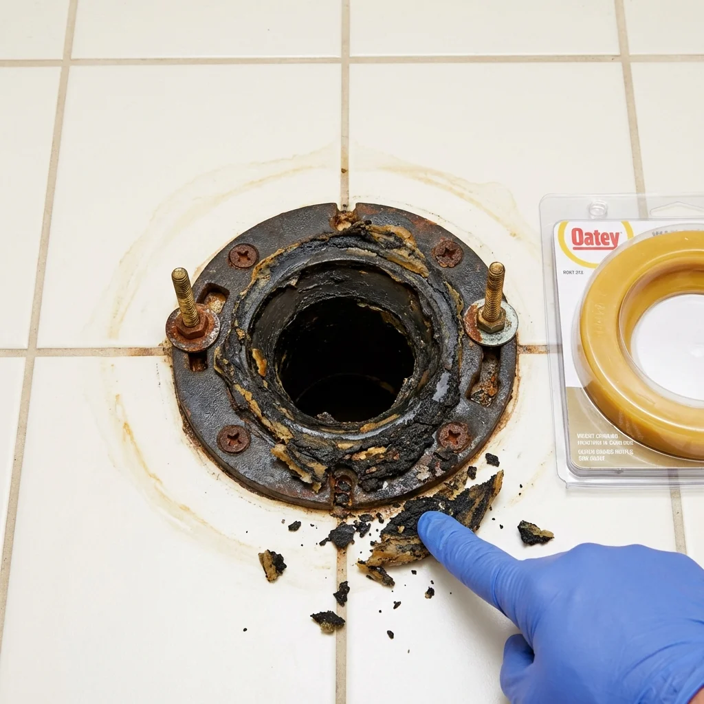 Failed wax ring showing water seepage at the base of a toilet in a Arroyo Grande, CA home